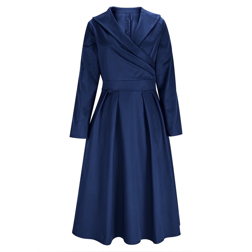 MOOYIUS Vintage-Inspired Satin Midi Dress Gown Draped Shawl Collar - Size XL NWT